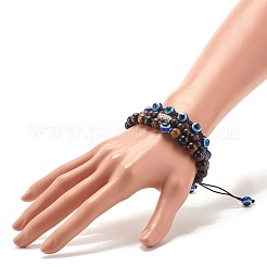 3 pièces 3 styles obsidienne naturelle et oeil de tigre et bois ensemble de bracelets extensibles&nbsp;BJEW-JB07622