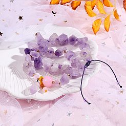 2 pièces 2 bracelets de perles tressées en améthyste synthétique de style avec breloque pépite irrégulière&nbsp;JX166A