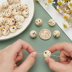 80 pièce 4 styles de perles européennes en bois imprimées sur le thème du bonhomme de neige&nbsp;WOOD-PH0003-04B