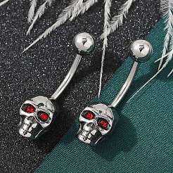 Bauchnabelpiercings aus chirurgischem Edelstahl 316 mit roten Zirkonia&nbsp;EJEW-G416-34AS
