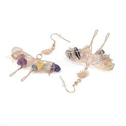 Les puces de fluorite naturelle pendent des boucles d'oreille&nbsp;EJEW-S214-01I