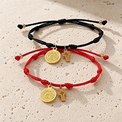 Braccialetto con ciondolo a croce religiosa in acciaio inossidabile 304 e cordino in nylon cerato&nbsp;CJ0678-1