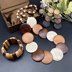 Böhmische Vintage-Stil Holz flache runde Perlen Halsketten & baumeln Ohrringe & Perlen Armbänder Sets für Frauen&nbsp;FS-WGEDB9C-01