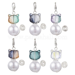 Décorations suspendues en perles acryliques et en verre imitant un chat&nbsp;HJEW-JM02953