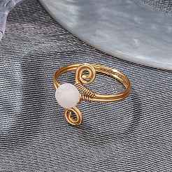 Anelli da dito con perline di quarzo rosa naturale avvolte in filo di rame per le donne&nbsp;RJEW-JR00808-03