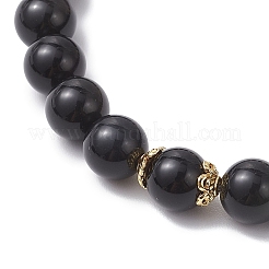 Braccialetti elastici da donna con perline rotonde in ossidiana naturale da 8.5 mm&nbsp;BJEW-JB12260-02