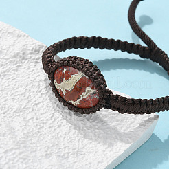 Verstellbare ovale geflochtene Perlenarmbänder aus natürlichem rotem Jaspis&nbsp;BJEW-H626-02-13