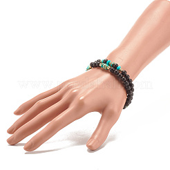Ensemble de 2 bracelets extensibles en bois naturel et jaspe impérial&nbsp;BJEW-JB07824