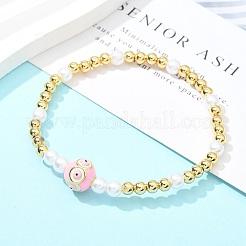 Pulseras elásticas de cuentas de latón para mujer&nbsp;BJEW-G736-03B