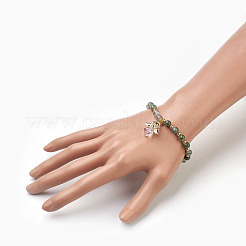 Braccialetti di fascino elasticizzato perline di agata naturale muschiata&nbsp;BJEW-JB03857-03