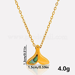 Collar de lujo con colgante de cola de ballena de concha de paua natural pavé de acero inoxidable 304&nbsp;EK0533-3