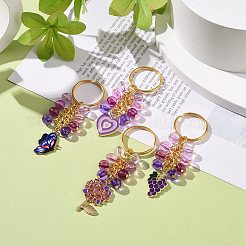 4pcs porte-clés pendentif en émail alliage raisin / fleur / coeur / papillon&nbsp;KEYC-JKC00412-04
