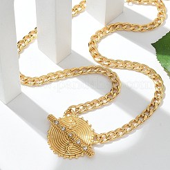 Collane a catena intrecciata con ciondolo rotondo piatto in strass di cristallo in acciaio inossidabile 304 per donna&nbsp;STAS-Z117-11G