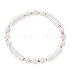 Braccialetti elastici con perline di conchiglia bianca naturale e giada malese per le donne&nbsp;BJEW-JB13144
