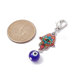 Mano di Hamsa con smalto in lega di malocchio e decorazioni pendenti in vetro a lume&nbsp;HJEW-JM01672
