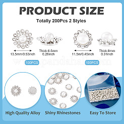 200 Stück 2 Stile Blumen-Legierung Glas Strass zum Aufnähen&nbsp;FIND-TA0006-31