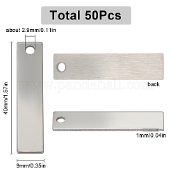 50 pendentif rectangulaire en acier inoxydable 201 avec étiquette vierge&nbsp;STAS-SC0008-72