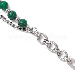 Braccialetti con maglie di perle rotonde di malachite sintetica&nbsp;BJEW-JB13125-01