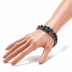 2 pièces 2 style bois naturel et synthétique hématite et malachite ensemble de bracelets extensibles perlés&nbsp;BJEW-JB07948-01