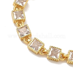 Braccialetti a catena con maglie quadrate in ottone e zirconi cubici per donna&nbsp;BJEW-P385-04G-07