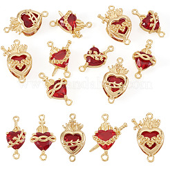 10 pz 5 stili in ottone con ciondolo a forma di cuore sacro rosso scuro in vetro&nbsp;KK-TA0008-63