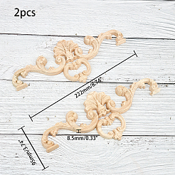 Artisanat d'applique onlay sculpté en bois massif naturel&nbsp;WOOD-FH0001-24