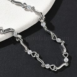 Pulseras de cadena de eslabones giratorios con corazón de circonita cúbica transparente y micropavé de latón para mujer&nbsp;BJEW-G764-06P