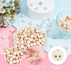 200pcs 4 styles de perles de bois imprimées&nbsp;WOOD-GO0001-05
