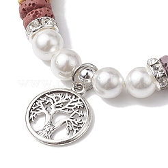 Disco 7 colore pietra lavica naturale e braccialetti elasticizzati con perline di conchiglia rotonda da 8 mm&nbsp;BJEW-JB10329-02