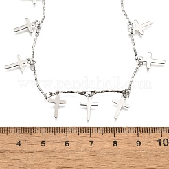 Collar con borla y dije de cruz de barra de eslabones texturizados de acero inoxidable 304&nbsp;NJEW-R023-01P