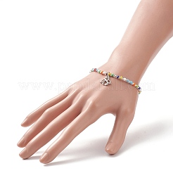 Buntes Stretch-Armband aus Saatperlenperlen mit Messinganhängern für Damen&nbsp;BJEW-JB09218-03