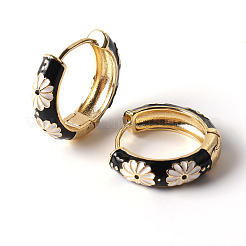 Orecchini a cerchio in smalto fiore margherita&nbsp;EJEW-G290-01G-E