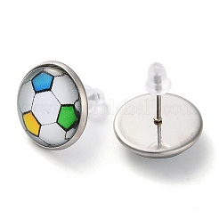 Sportbälle Glas & 304 Edelstahl Ohrstecker für Damen&nbsp;EJEW-H005-01P-02
