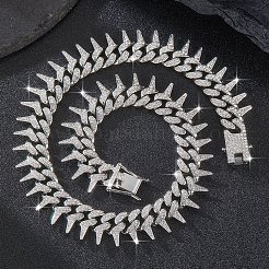 Messing Kristall Strass Dornen Spike kubanische Gliederkette Halsketten für Männer&nbsp;FS-WG31A8F-01