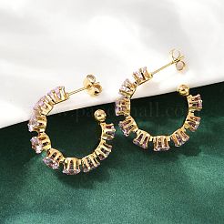 Pendientes de acero inoxidable 304 con rhinestone en forma de C&nbsp;EJEW-M105-07G-02