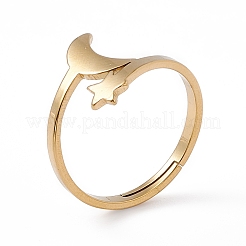 Anello regolabile in acciaio inossidabile con placcatura ionica (ip) 201 luna e stella per donna&nbsp;RJEW-K238-08G