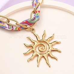 Collane con ciondolo a forma di sole in acciaio inossidabile 304 e cordino in poliestere stampato per donna&nbsp;NJEW-D340-02G