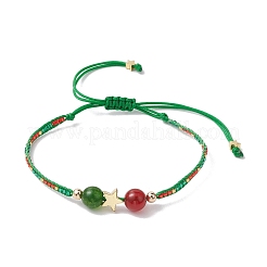 3 pièces 3 styles noël 8mm rond teint naturel malaisie jade et cornaline naturelle et perles de rocaille de verre bracelets de perles tressées&nbsp;BJEW-MZ00070