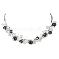 3 collana con catena rolo in acciaio inossidabile 304 con perline di vetro rotonde in 3 colori&nbsp;NJEW-JN05359