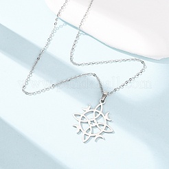 Collana con ciondolo a catena a maglie sottili in acciaio inossidabile 304 con simbolo sole e luna intagliato&nbsp;NJEW-K308-07P