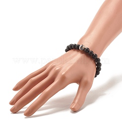 Bracciale in pietra lavica naturale e perline tibetane dzi mala&nbsp;BJEW-JB07468-02