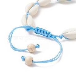 Bracelet coquillage naturel et perles tressées turquoises synthétiques pour femme&nbsp;BJEW-JB09245-01