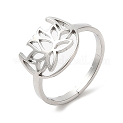 Anillo ajustable de loto hueco de acero inoxidable 304 antideslustre para mujer&nbsp;LS-RJEW-M149-30P