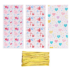 45 Stück 3 Stile Herzdruck Kunststoff-Aufbewahrungsbeutel für Kekse&nbsp;ABAG-TA0001-22