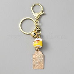 Porte-clés pendentif cloche en laiton maneki neko japonais&nbsp;KEYC-WH0036-13LG-02