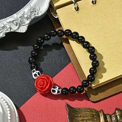 Braccialetti elasticizzati con perline acriliche rotonde da 7.5 mm a tema Halloween&nbsp;BJEW-JB10881
