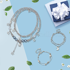 Halsketten und mehrreihige Armbänder mit Stern-Mond-Anhängern aus Legierung&nbsp;SJEW-SC0001-04