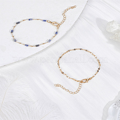 1 set di braccialetti con perline di unakite naturale e catene a maglie per donna&nbsp;BJEW-LP0004-06B