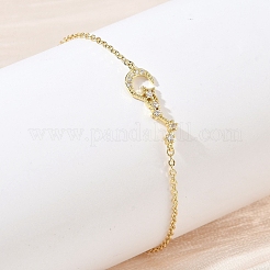 Bracciali a maglie a stella e luna in ottone con micro pavé di zirconi cubici trasparenti&nbsp;KK-CBA6980-25G