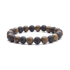 Bracelet extensible en perles rondes en bois de wengé naturel et pierres précieuses&nbsp;BJEW-JB08152